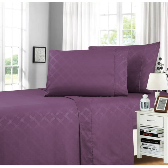 Simple Elegance by Ben&Jonah Queen Size Plaid Embossed 4 Piece Sheet Set - Purple