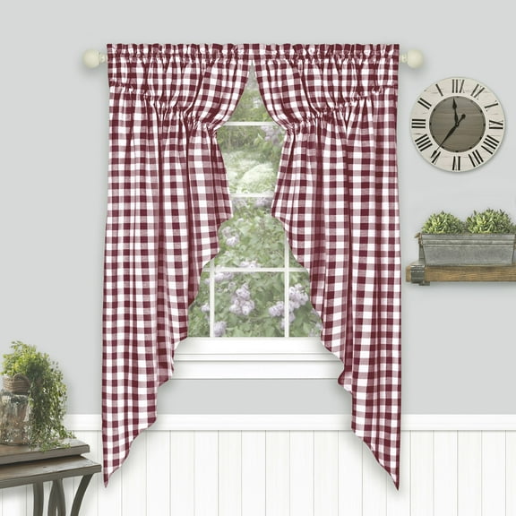Simple Elegance by Ben&Jonah Scotch Check Gathered Swag Window Curtain Pair - 72"W x 63"L - Burgundy