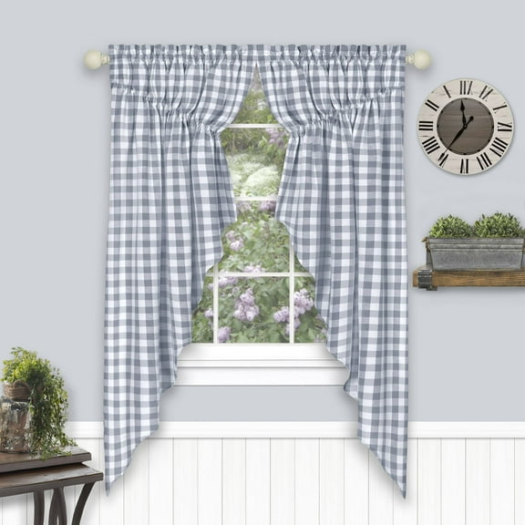 Simple Elegance by Ben&Jonah Scotch Check Gathered Swag Window Curtain Pair - 72"W x 63"L - Grey