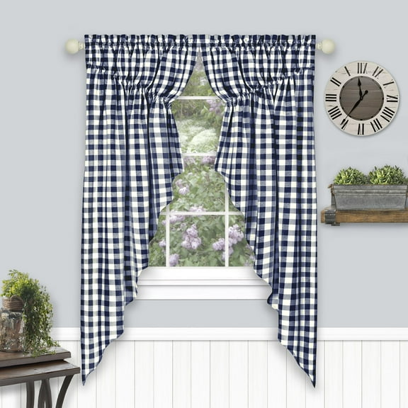 Simple Elegance by Ben&Jonah Scotch Check Gathered Swag Window Curtain Pair - 72"W x 63"L - Navy