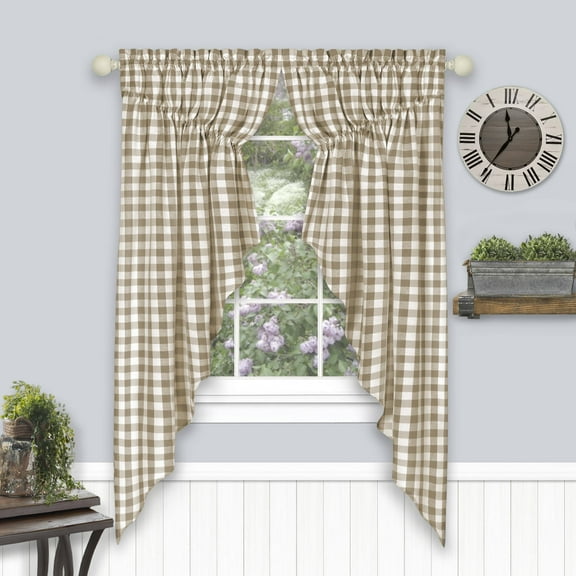 Simple Elegance by Ben&Jonah Scotch Check Gathered Swag Window Curtain Pair - 72"W x 63"L - Taupe
