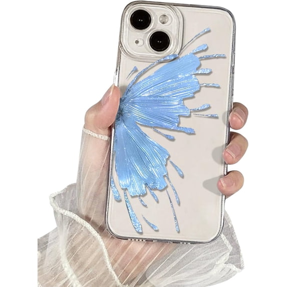 Simple Elegant Blue Butterfly Half Wing Phone Case for iPhone Compatible with iPhone 12 Pro Max, Blue