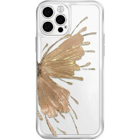Compatible with iPhone Case,Glitter Butterfly Clear [Not Yellowing] Full Body Protection Soft Shockproof Cover Phone Case (Gold,iPhone 15 Pro Max)