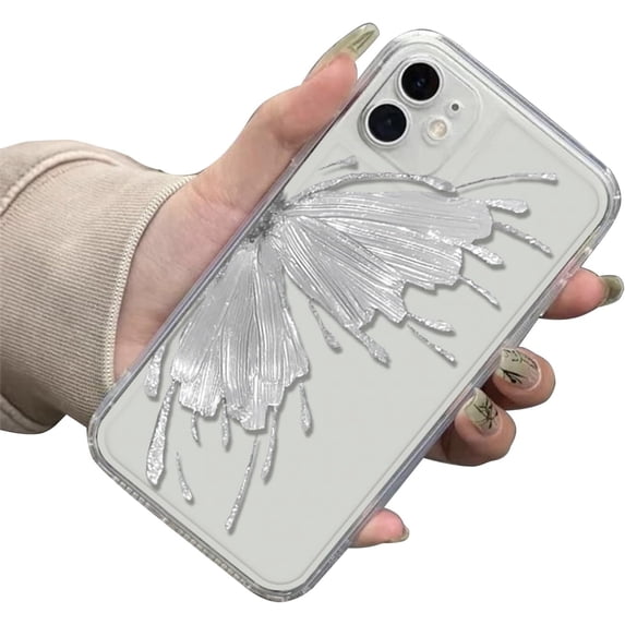Simple Elegant Silver Butterfly Half Wing Phone Case for iPhone Compatible with iPhone 12 Pro, Silver