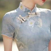 Simple Elegant Slim Qipao Women Vintage Floral Style Cheongsam Traditional Short Sleeve Young Girl Dress Modern New