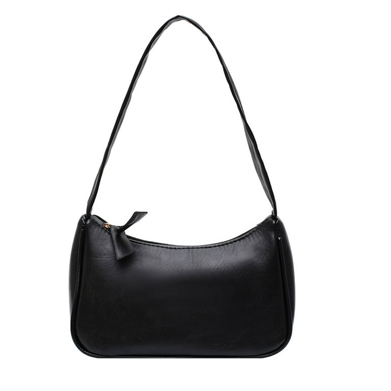 Black Baguette Bag Zipper PU Elegant Small
