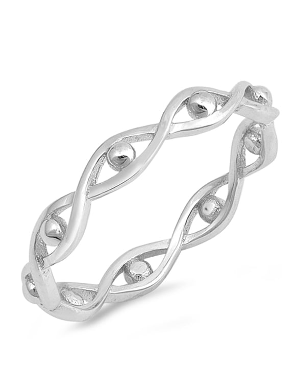 Simple Eternity Infinity Bead Evil Eye Stackable Sterling Silver Ring 925 Jewelry Female Male Size 8