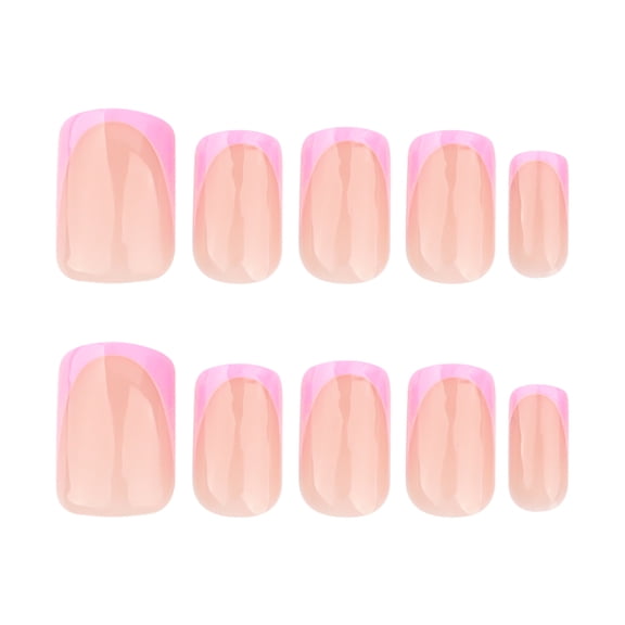 Simple European Square French Pink-Purple Press-On Nails, Reusable False Nail Tips