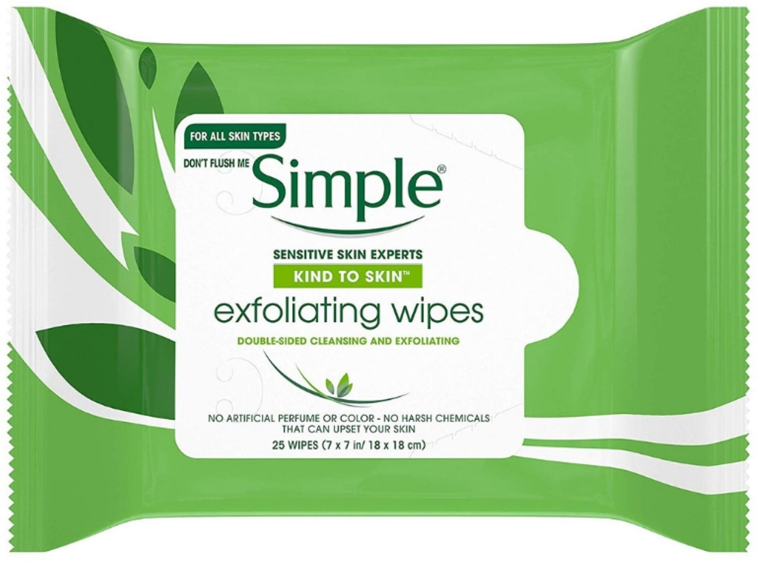 Simple Exfoliating Facial Wipes 25 Each (Pack of 6)