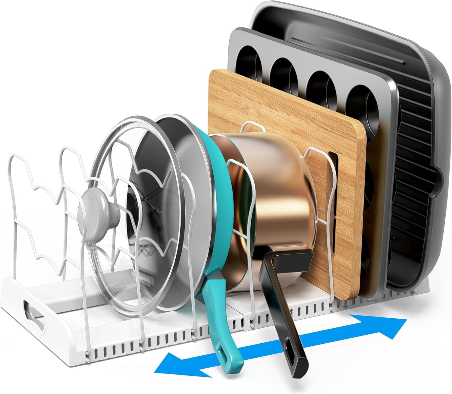 Simple Expandable Pan Organizer Rack, 10 Adjustable Compartments ...