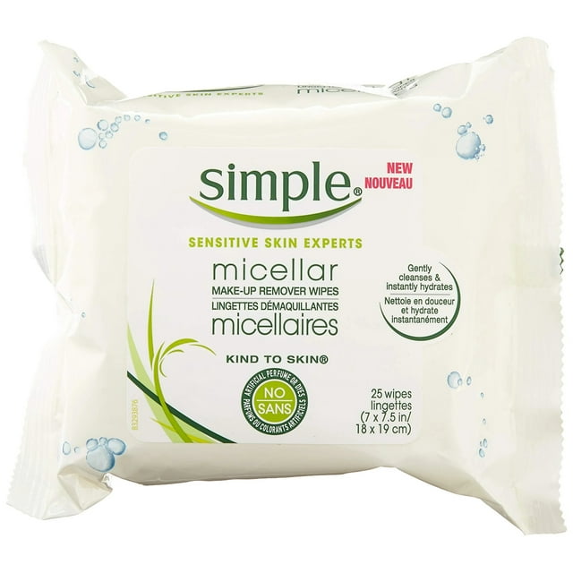 Simple Facial Wipes Micellar, 25 Count (Pack of 6)