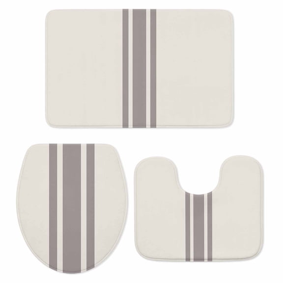 Simple Farmhouse Style, Bath Mat 3 Piece Bathroom Rug Set, Abstract Grey Geometric Stripe Non Slip Bath Rug Contour Mat and Toilet Lid Cover, Absorbent Shower Mats Soft Bath Rugs and Mats Sets