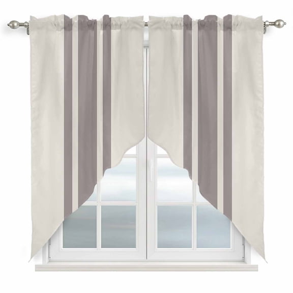 Simple Farmhouse Style Kitchen Window Curtains, Swag Curtains Valance for Bedroom Living Room Bathroom, Abstract Grey Geometric Stripe Rod Pocket Window Curtain Block Drapes 2 Panels 36"x45"
