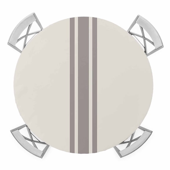 Simple Farmhouse Style Round Tablecloth for 55-60 Inch Tables,Fitted Table Cover with Elastic Edge,Abstract Grey Geometric Stripe Waterproof Outdoor Table Cloth Protector for Patio Garden Dinner