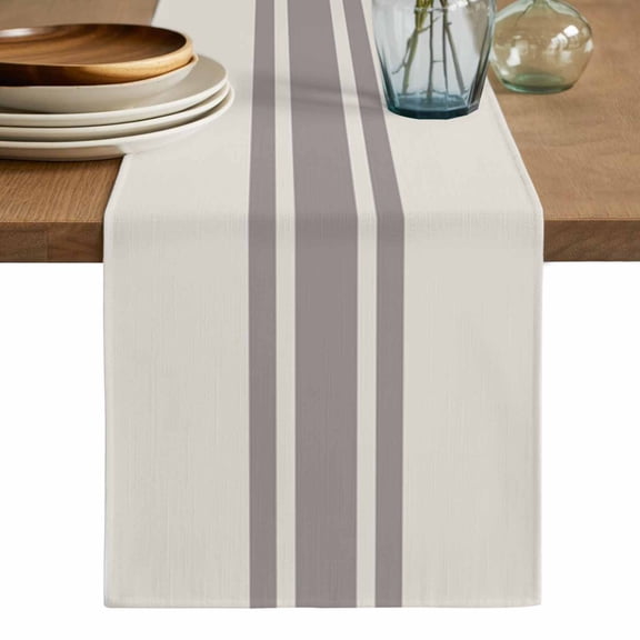 Simple Farmhouse Style Table Runner, Abstract Grey Geometric Stripe Washable Cotton Linen Table Runners 36 Inches Long, Dresser Scarf Runner for Nightstand/End Tables/Round Tables 13''x36''