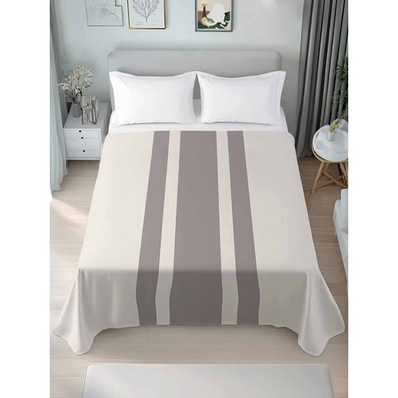 Simple Farmhouse Style, Twim Size Flat Sheet, Wrinkleproof & Fadeproof Cooling Flat Bed Sheet Only, Abstract Grey Geometric Stripe Breathable Soft Bedding Top Sheets 66 x 96 Inches