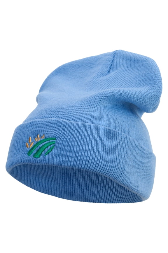 Simple Farming Icon Embroidered 12 Inch Long Knitted Beanie - Sky Blue OSFM