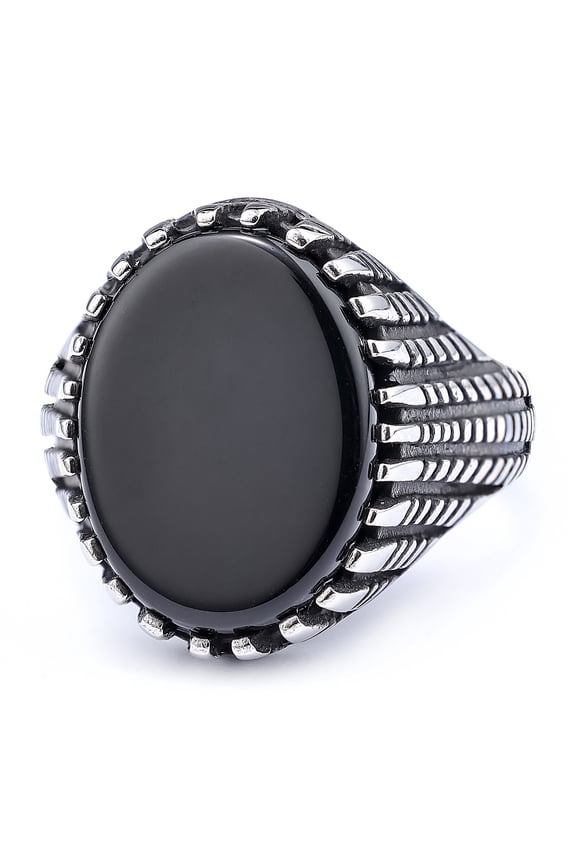 Simple Fashion 14K White Gold With Black Agate Stone Rings For Men Women High Quality Wedding Jewelry Gifts