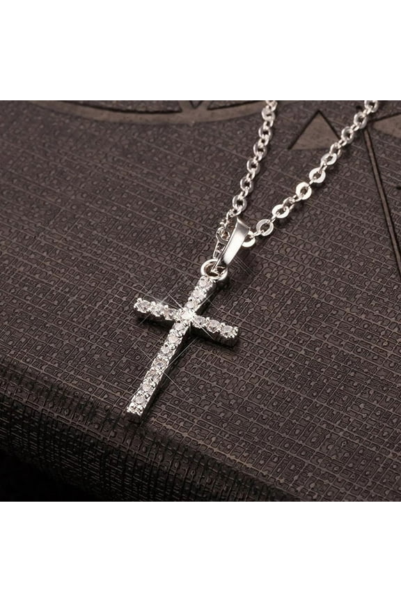 Simple Fashion Cross Pendant Clavicle Chain Crystal Jesus Cross Dangle Necklace Punk Hip Hop Jewelry For Men Women Gift