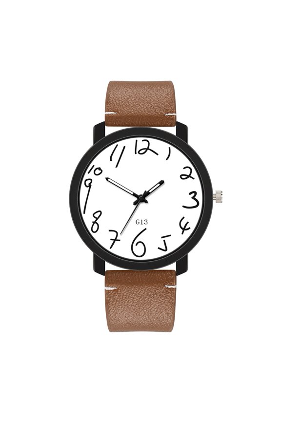 Simple Fashion Men Quartz Watch PU Leather Strap Wristwatch Gift (Coffee)