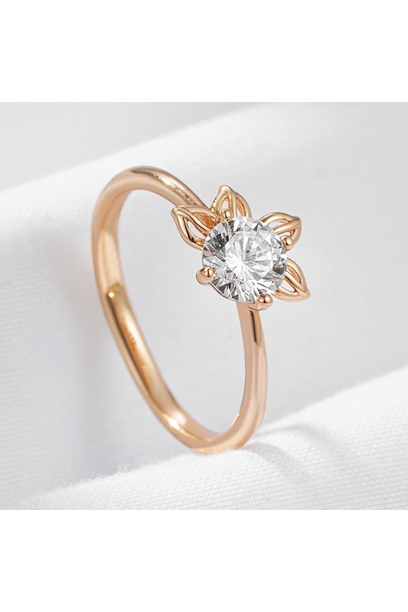 New Simple Fashion Metal Flower Ring For Women Rose Gold Color With White Cubic Zircon High Quality Daily Fine Jewelry