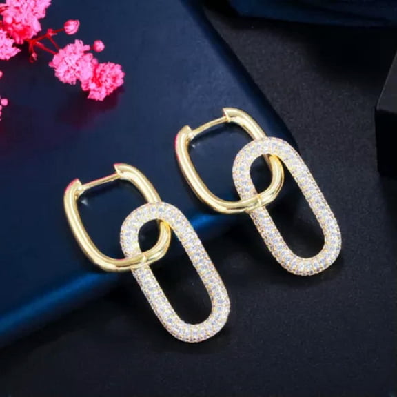 Simple Fashion Multicolored Cubic Zirconia U Shaped Long Dangle Hoop Earrings