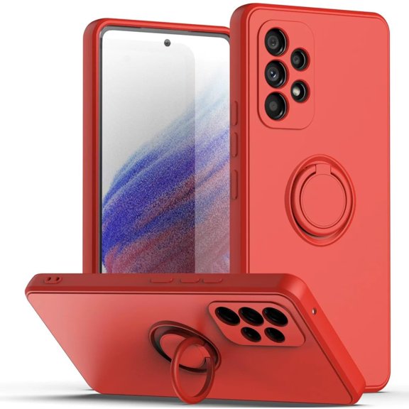 Simple Fashion Soft Silicone Back Ring Phone case Holder car Magnetic Shockproof Back Cover for Samsung Galaxy Note 20 Ultra A54 A34 A53 Note 10 Plus A33(Red,Samsung A53 5G)