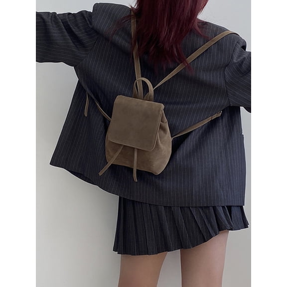 Simple Faux Suede Women's Small Backpack Vintage Design Female Travel Knapsack Solid Color Shoulder Bags Tote Handbags Purse