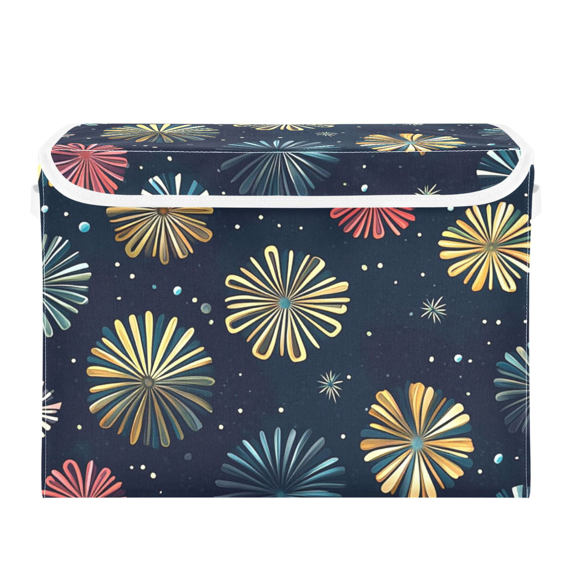 Simple Fireworks Picture Large Storage Bins with Linen Collapsible Lid Storage Box 16.7 x 12.6 x 11.8in