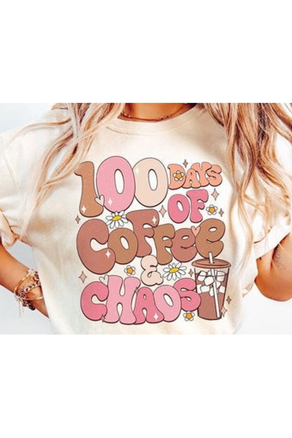100 Days Of School Coffee Shirt, 100 Days Of Coffee And Chaos, Teacher 100th Day Shirt, School Break Tee, Teacher Gift