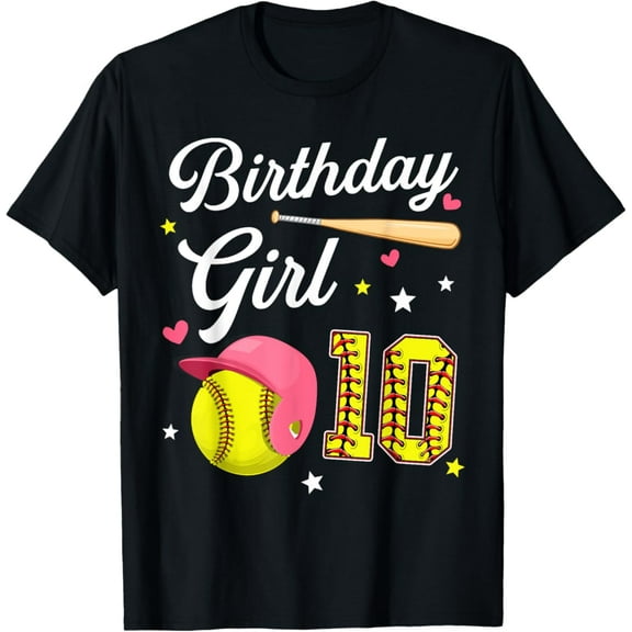 Simple Fit 10Th Birthday Girl Softball Tenth Bday 10 Yrs Ten Years Old T-Shirt All Size S-5Xl