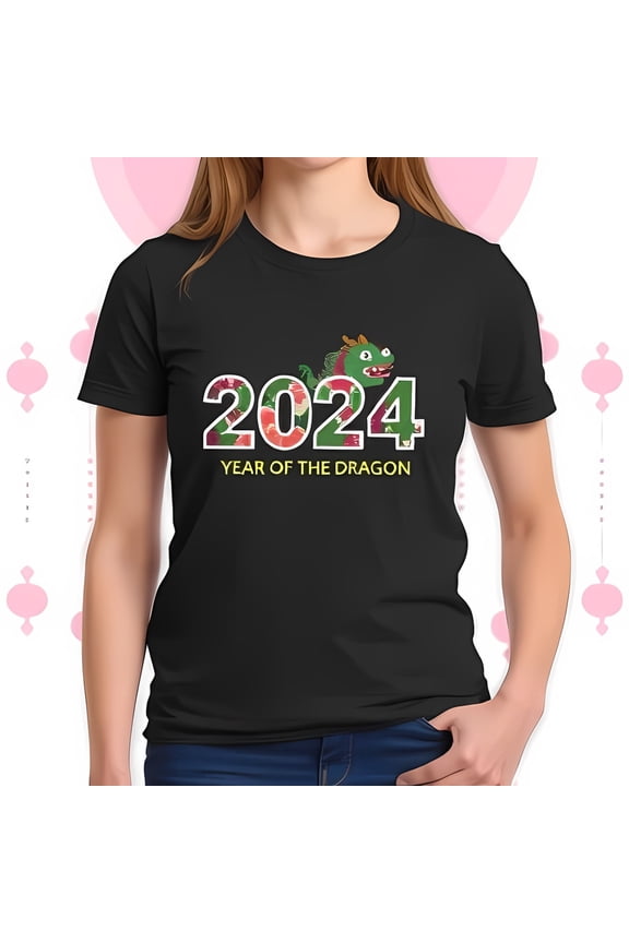2024 Year Of The Dragon T-Shirt - Stylish Black Tee With Dragon -All Cotton All Size S-5Xl