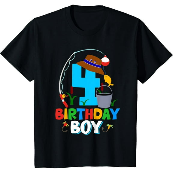 Simple Fit 4Th Birthday Shirt Boy Fishing Fish Bday Party Decorations T-Shirt