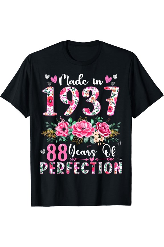 88 Year Old Made In 1937 Floral 88Th Birthday Women T-Shirt
