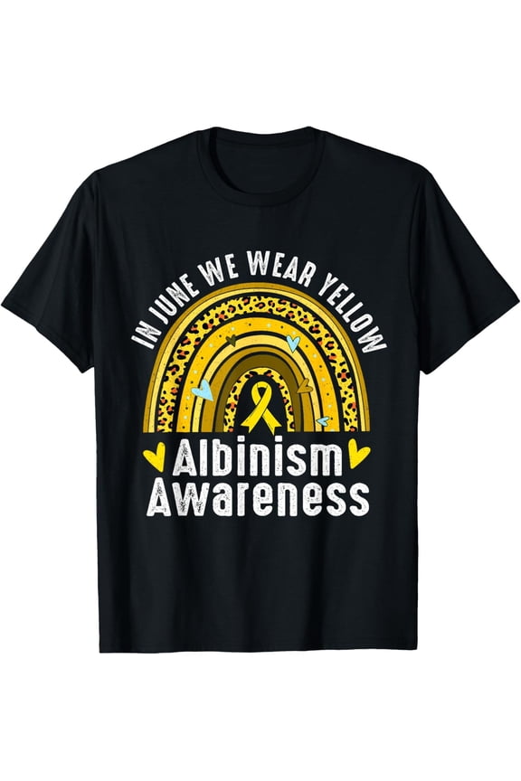 Albinism Awareness Rainbow Yellow Ribbon Support Women Girls T-Shirt All Size S-5Xl
