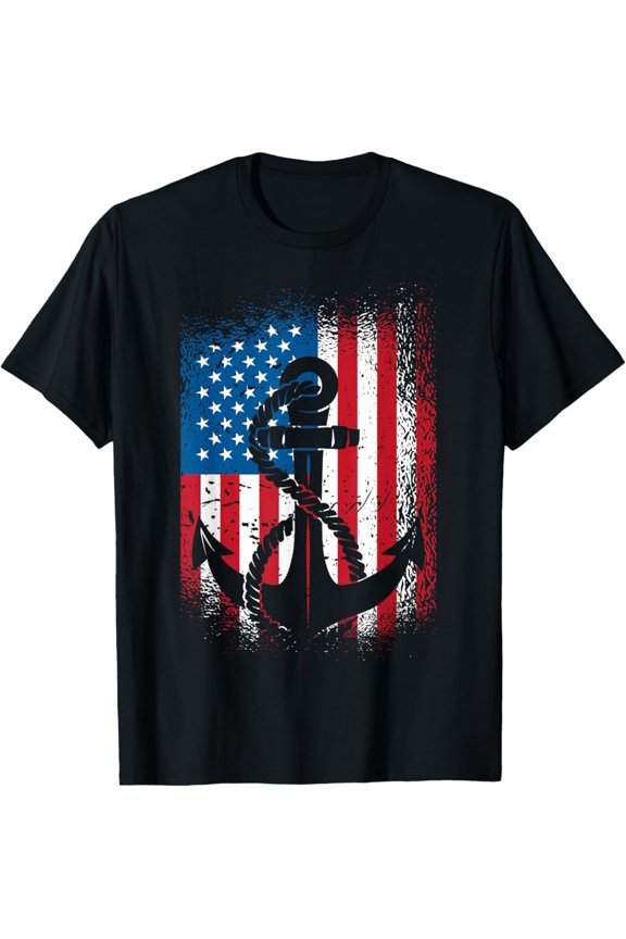 American Flag Sailing Design Anchor Rope And Anchor T-Shirt All Size S-5XL