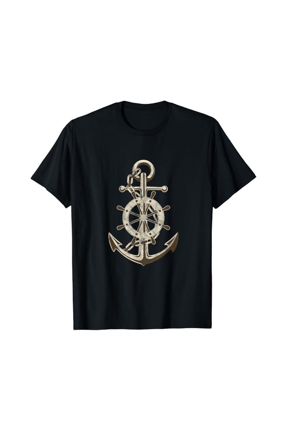 Anchor Steering Wheel Sea Sailing Captain Boat Seabad Gift T-Shirt All Size S-5XL