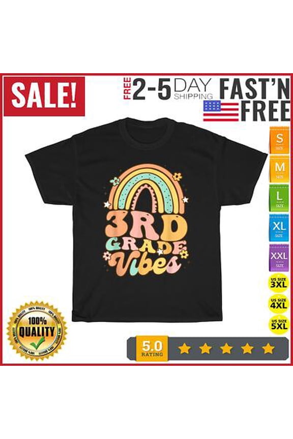 Back To School Third Grade Vibes Student Teacher rainbow T Shirt Men Women New All Size S-5XL