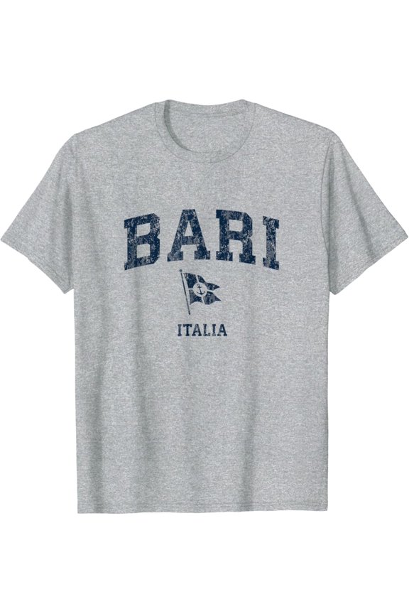 Bari Italy Vintage Sports Navy Boat Anchor Flag T-Shirt All Size S-5XL