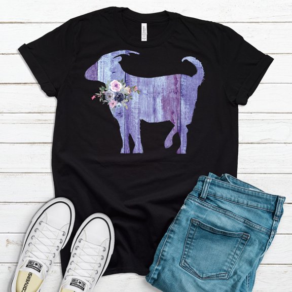 Simple Fit Barn Wood Goat With Flowers, Soft Shirt, Plus Sizes Available, Shiplap Country Design, Farm House Shirt, Country Chic All Size S-5XL