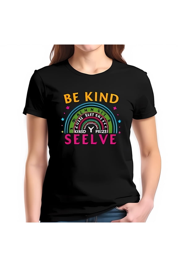 Be Kind Cotton Short Sleeve T-Shirt With Vibrant Rainbow --All-Cotton All Size S-5Xl