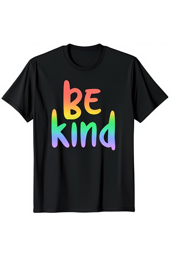 Be Kind Rainbow Graphic Black T-Shirt Soft Tee For Everyday Wear All Size S-5Xl