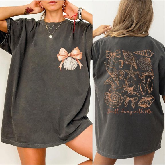 Simple Fit Beach Vibes Shirt, Coquette Bow Seashell Shirt, Summer Trip Shirt, Drift Away With Me Shirt, Seashells Summer T-shirt, Ocean Woman Tee All Size S-5XL