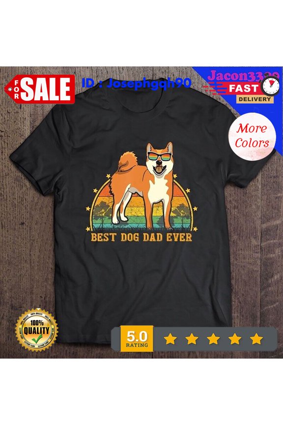 Simple Fit Best Dog Dad Ever Shiba Inu Vintage Version T Shirt.