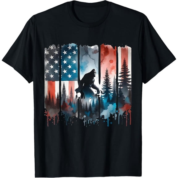 Simple Fit Big Foot Bigfoot Sasquatch American Flag Patriotic 4Th July T-Shirt All Size S-5Xl