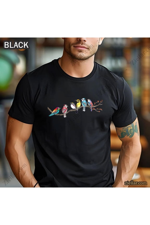 Bird Watching Lover T-Shirt, Cute Birds On A Branch Birding Gift For All All Size S-5Xl