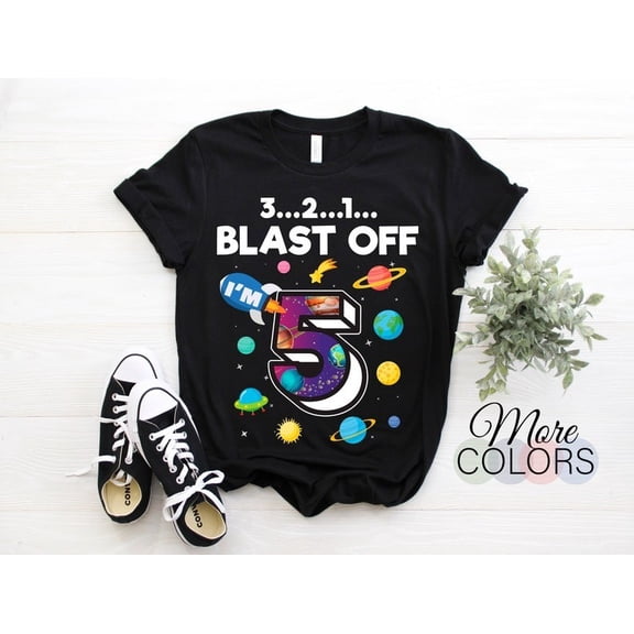 Simple Fit Birthday Crew Space Blast Off 5 Years Old Party T-Shirt, Solar System, 5Th Fi... Gift For Him/Her