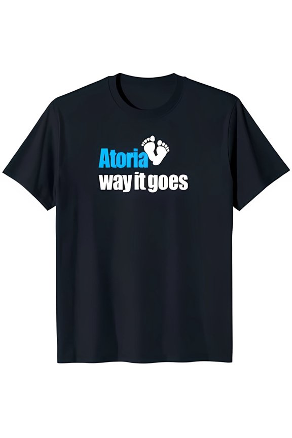 Black T-Shirt With 'Atoria Way It Goes' Design & Footprints Stylish Tee All Size S-5Xl