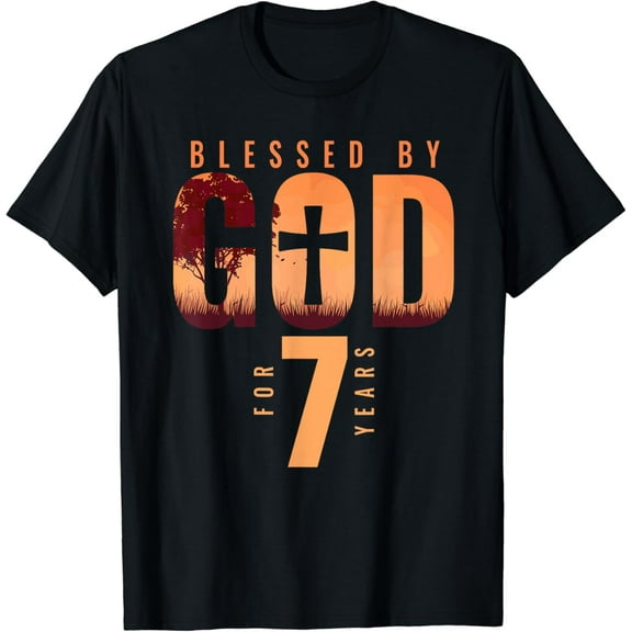 Simple Fit Blessed By God For 7 Years 7Th Birthday Religious Theme T-Shirt