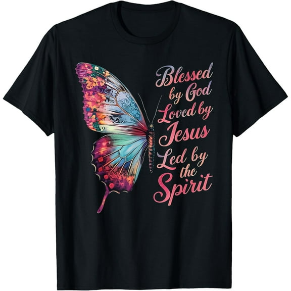 Simple Fit Blessed By God Loved By Christ Led By The Spirit Butterfly T-Shirt